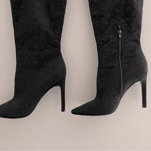 Nine West Black Sparkle Heeled Knee-High Boots - Picture 5 of 7
